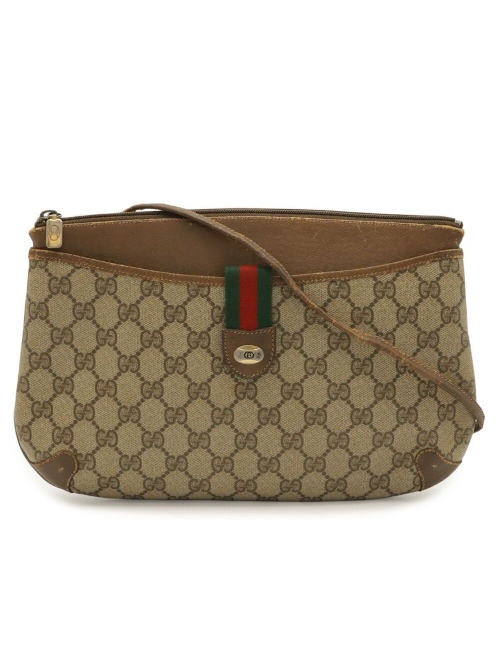 Gucci Vintage GG Plus Sherry Line Shoulder Bag Pochette 2-Way Clutch Beige
